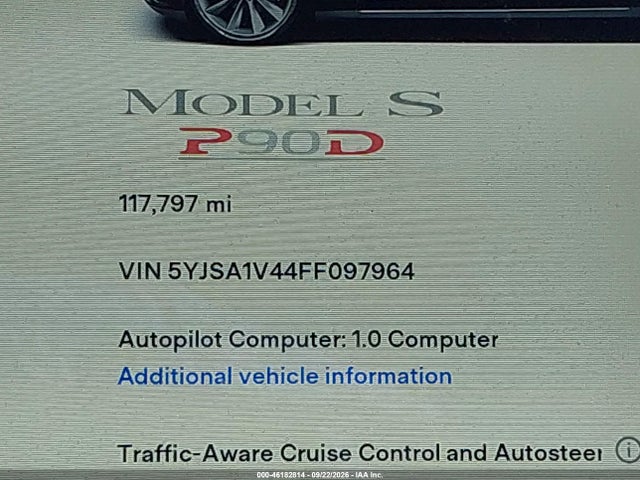 Продажа на аукционе авто 2015 Tesla Model S 85d/p85d, vin: 5YJSA1V44FF097964, номер лота: 46182814