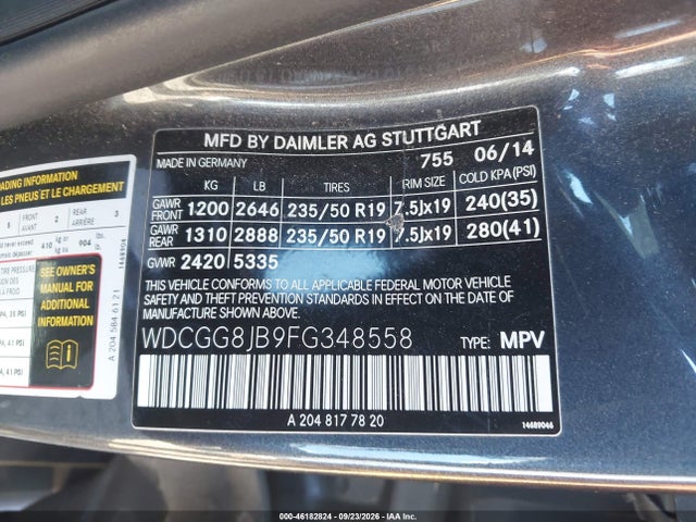 2015 Mercedes-benz Glk 350 4matic მანქანა იყიდება აუქციონზე, vin: WDCGG8JB9FG348558, აუქციონის ნომერი: 46182824