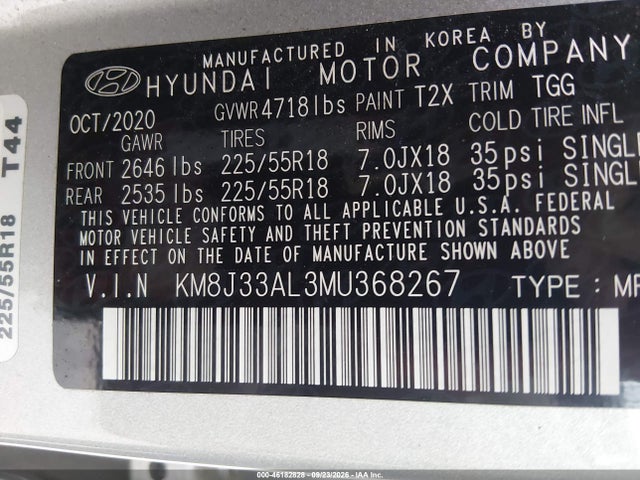 Продаж на аукціоні авто 2021 Hyundai Tucson Sel, vin: KM8J33AL3MU368267, номер лоту: 46182828