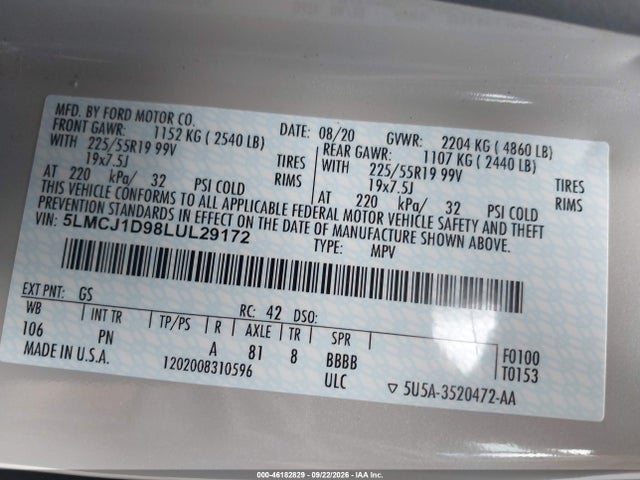 Продажа на аукционе авто 2020 Lincoln Corsair Standard, vin: 5LMCJ1D98LUL29172, номер лота: 46182829