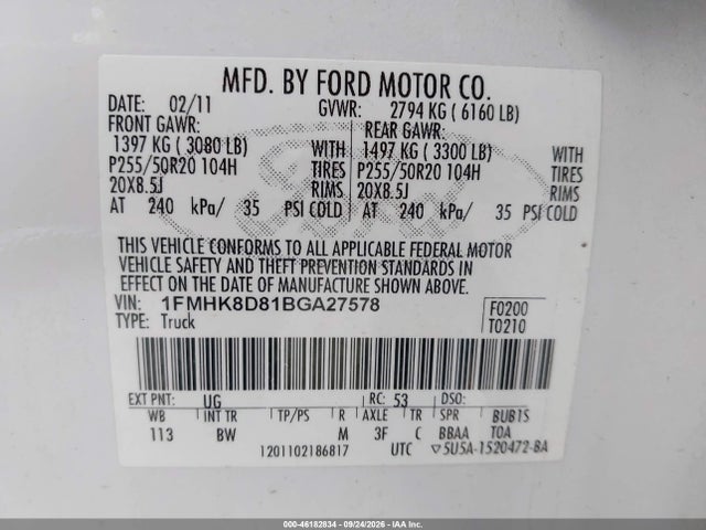 Продажа на аукционе авто 2011 Ford Explorer Xlt, vin: 1FMHK8D81BGA27578, номер лота: 46182834