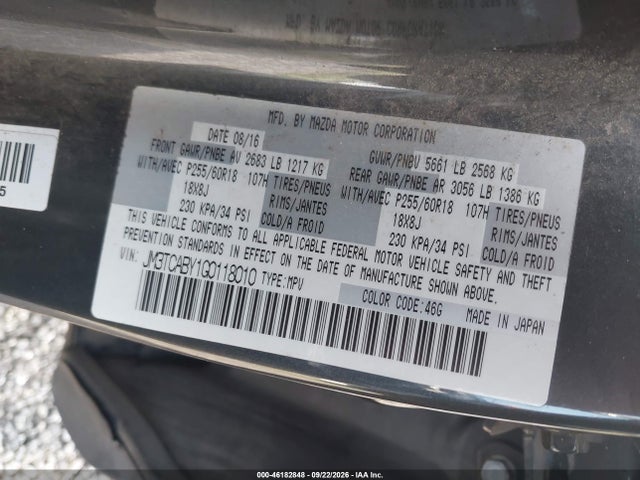 Aukcja sprzedaży 2016 Mazda Cx-9 Sport, vin: JM3TCABY1G0118010, numer aukcji: 46182848