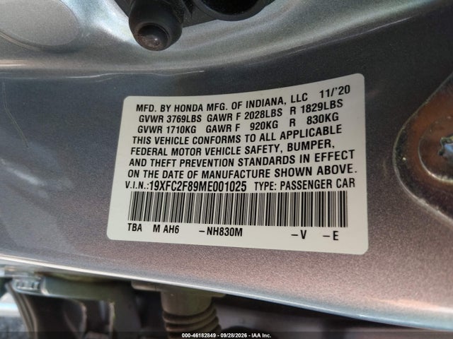 Продажа на аукционе авто 2021 Honda Civic Sport, vin: 19XFC2F89ME001025, номер лота: 46182849