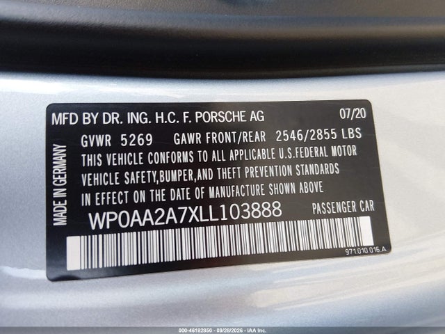 2020 Porsche Panamera 4 მანქანა იყიდება აუქციონზე, vin: WP0AA2A7XLL103888, აუქციონის ნომერი: 46182850