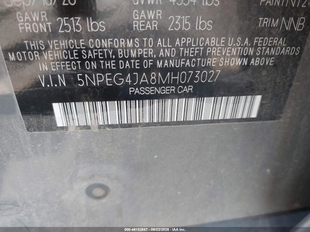 46182857 :رقم المزاد ، 5NPEG4JA8MH073027 vin ، 2021 Hyundai Sonata Se مزاد بيع