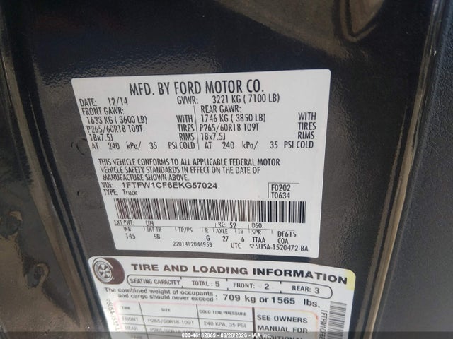Aukcja sprzedaży 2014 Ford F-150 Fx2, vin: 1FTFW1CF6EKG57024, numer aukcji: 46182869