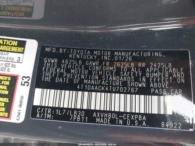 4T1DAACK4TU702767 Toyota CAMRY XSE