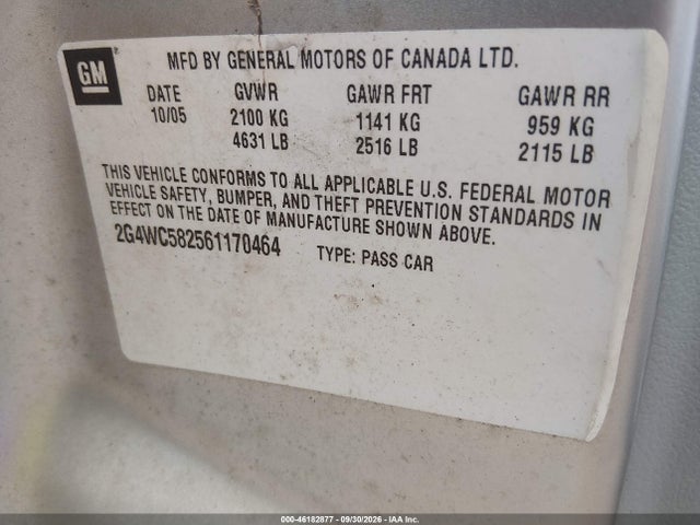 Продаж на аукціоні авто 2006 Buick Lacrosse Cx, vin: 2G4WC582561170464, номер лоту: 46182877