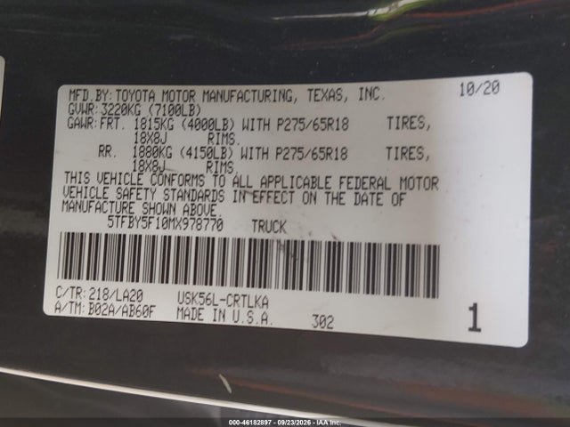 5TFBY5F10MX978770 Toyota Tundra 4wd Limited
