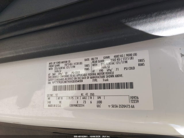 Продаж на аукціоні авто 2019 Ford Transit-250, vin: 1FTYR2CM7KKB55459, номер лоту: 46182901