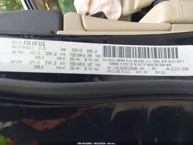 Продаж на аукціоні авто 2015 Jeep Grand Cherokee Limited, vin: 1C4RJEBG9FC235404, номер лоту: 46182902