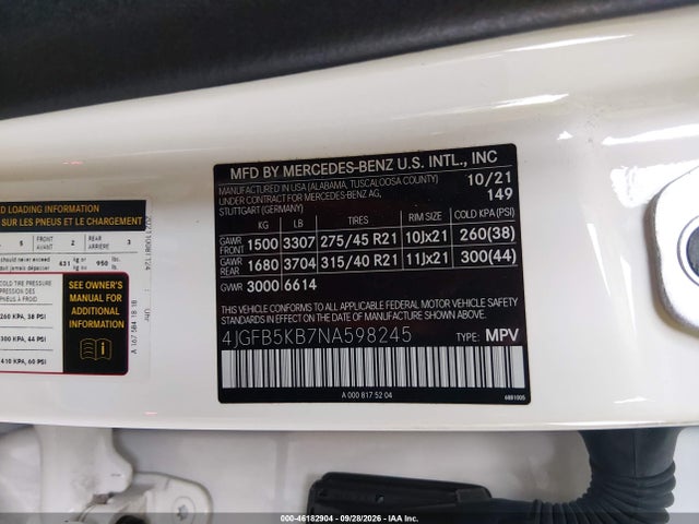 Aukcja sprzedaży 2022 Mercedes-benz Gle 450 4matic, vin: 4JGFB5KB7NA598245, numer aukcji: 46182904