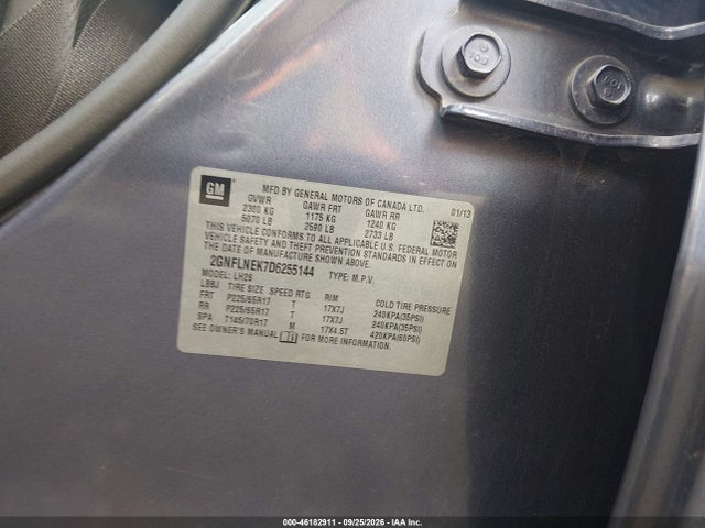 46182911 :رقم المزاد ، 2GNFLNEK7D6255144 vin ، 2013 Chevrolet Equinox 2lt مزاد بيع