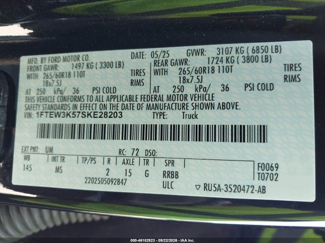 Продажа на аукционе авто 2025 Ford F-150 Xlt, vin: 1FTEW3K57SKE28203, номер лота: 46182923