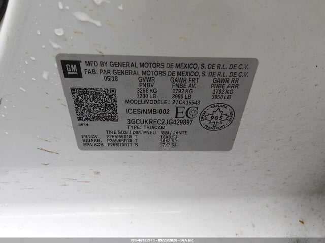 Aukcja sprzedaży 2018 Chevrolet Silverado 1500 2lt, vin: 3GCUKREC2JG429897, numer aukcji: 46182963