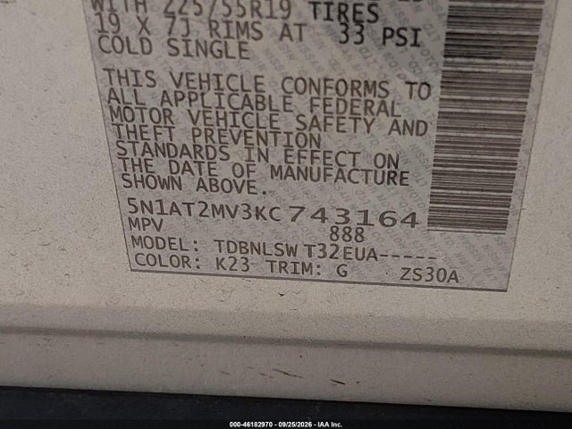 Продажа на аукционе авто 2019 Nissan Rogue Sl, vin: 5N1AT2MV3KC743164, номер лота: 46182970
