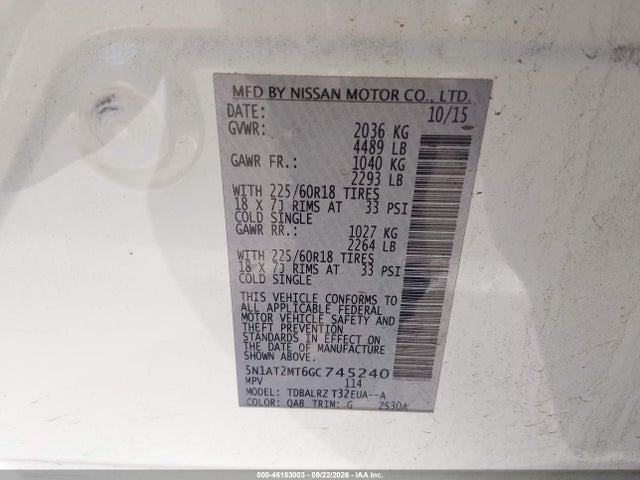 Продаж на аукціоні авто 2016 Nissan Rogue Sl, vin: 5N1AT2MT6GC745240, номер лоту: 46183003