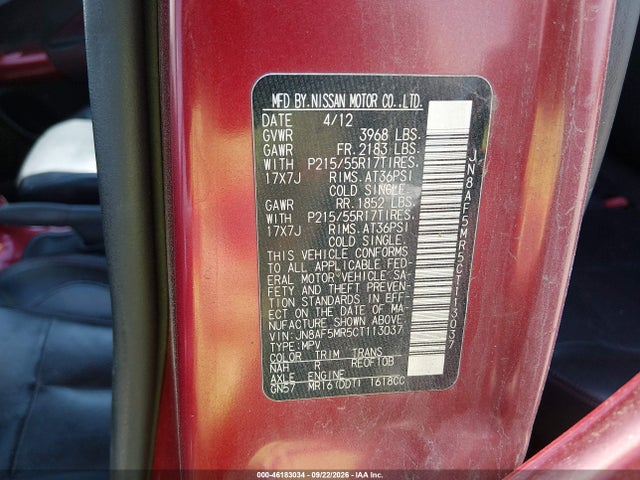 Продажа на аукционе авто 2012 Nissan Juke Sl, vin: JN8AF5MR5CT113037, номер лота: 46183034