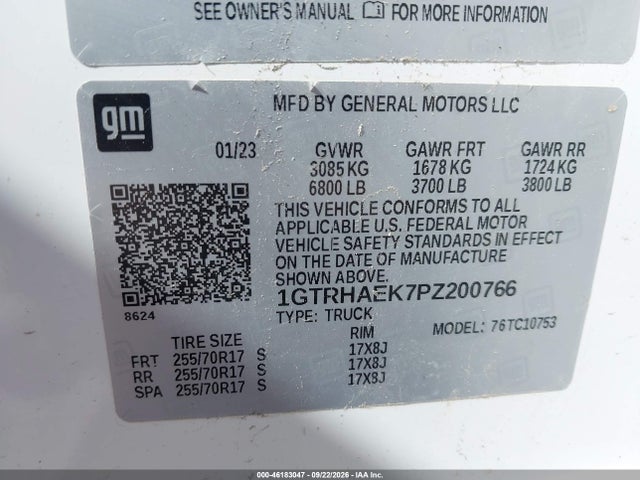 46183047 :رقم المزاد ، 1GTRHAEK7PZ200766 vin ، 2023 Gmc Sierra 1500 2wd  Standard Box Pro مزاد بيع