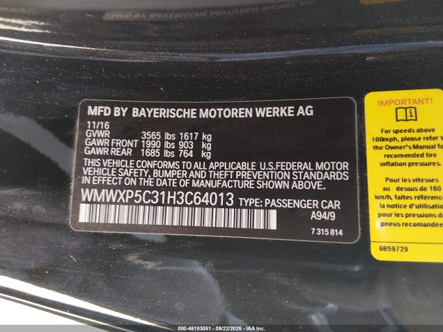 Aukcja sprzedaży 2017 Mini Hardtop Cooper, vin: WMWXP5C31H3C64013, numer aukcji: 46183051