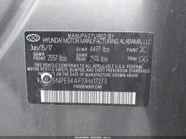 46183065 :رقم المزاد ، 5NPE34AF1JH617273 vin ، 2018 Hyundai Sonata Sel مزاد بيع