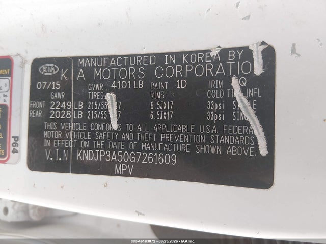 KIA SOUL + 2016 KNDJP3A50G7261609 Image 9