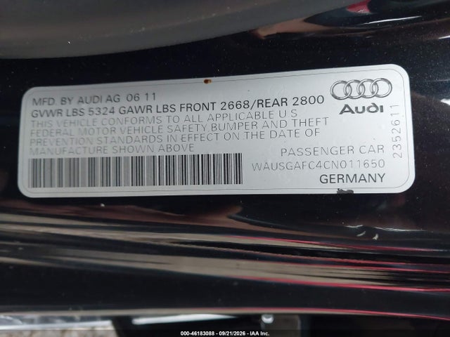 Продажа на аукционе авто 2012 Audi A7 Premium, vin: WAUSGAFC4CN011650, номер лота: 46183088