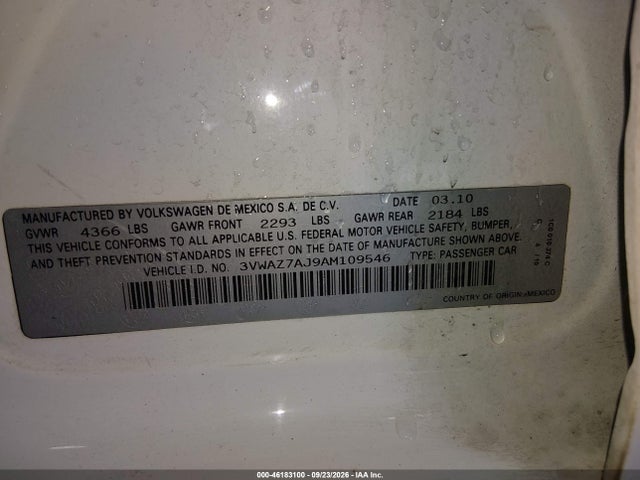 Продажа на аукционе авто 2010 Volkswagen Jetta Limited Edition, vin: 3VWAZ7AJ9AM109546, номер лота: 46183100