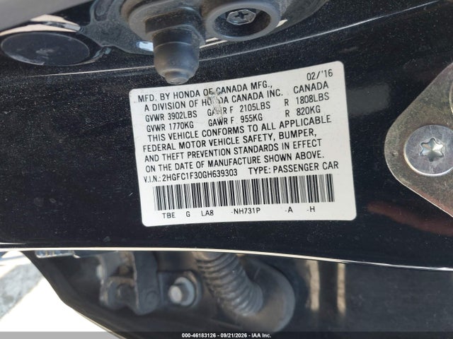 Aukcja sprzedaży 2016 Honda Civic Ex-t, vin: 2HGFC1F30GH639303, numer aukcji: 46183126