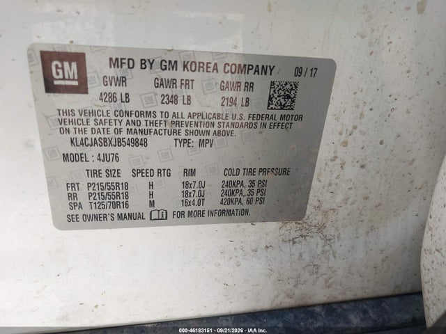 Продаж на аукціоні авто 2018 Buick Encore Preferred, vin: KL4CJASBXJB549848, номер лоту: 46183151