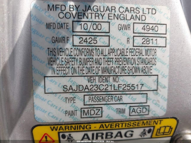 Aukcja sprzedaży 2001 Jaguar Xj8 L, vin: SAJDA23C21LF25517, numer aukcji: 46183154