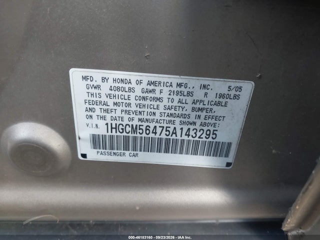 Продажа на аукционе авто 2005 Honda Accord 2.4 Lx, vin: 1HGCM56475A143295, номер лота: 46183160