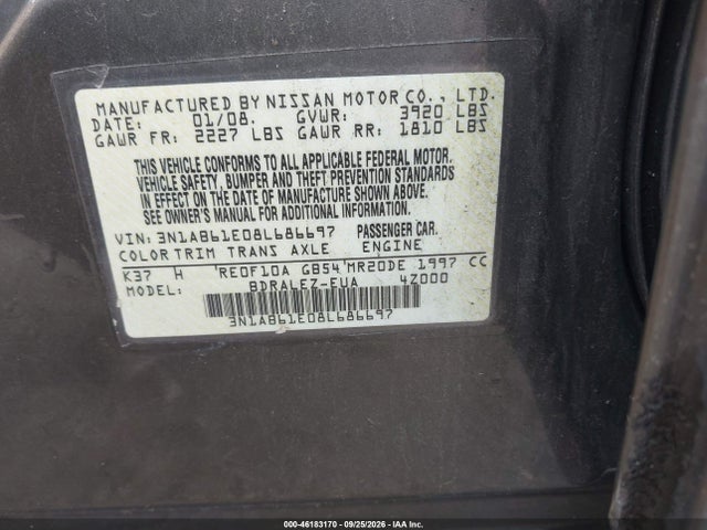 Auction sale of the 2008 Nissan Sentra 2.0s, vin: 3N1AB61E08L686697, lot number: 46183170