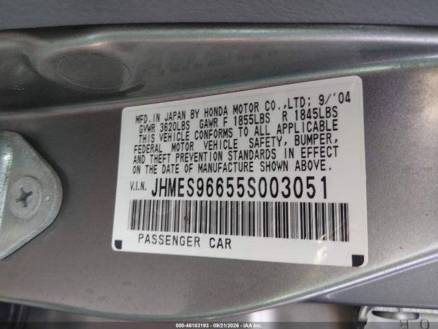 2005 Honda Civic Hybrid მანქანა იყიდება აუქციონზე, vin: JHMES96655S003051, აუქციონის ნომერი: 46183193
