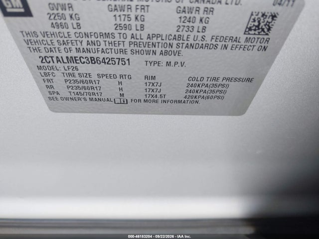 2011 Gmc Terrain Sle-1 მანქანა იყიდება აუქციონზე, vin: 2CTALMEC3B6425751, აუქციონის ნომერი: 46183204