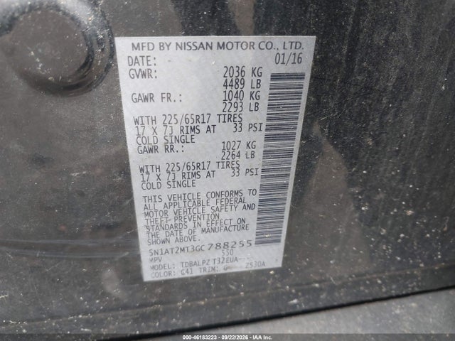 46183223 :رقم المزاد ، 5N1AT2MT3GC788255 vin ، 2016 Nissan Rogue S مزاد بيع