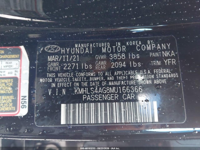 Aukcja sprzedaży 2021 Hyundai Elantra Sel, vin: KMHLS4AG8MU166366, numer aukcji: 46183233