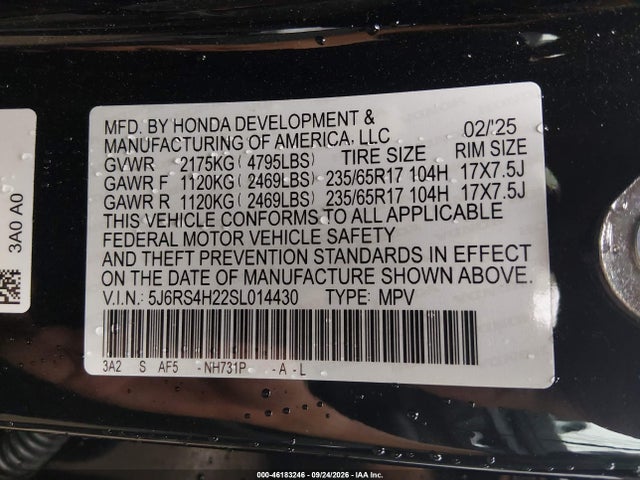 Продаж на аукціоні авто 2025 Honda Cr-v Lx Awd, vin: 5J6RS4H22SL014430, номер лоту: 46183246