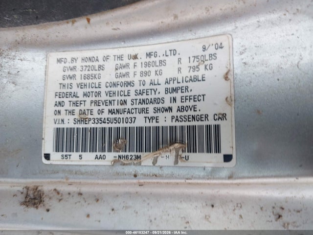 46183247 :رقم المزاد ، SHHEP33545U501037 vin ، 2005 Honda Civic Si مزاد بيع