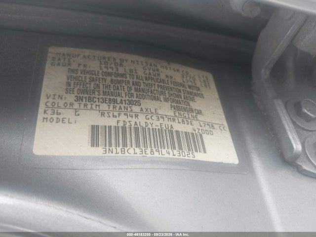 2009 Nissan Versa 1.8s მანქანა იყიდება აუქციონზე, vin: 3N1BC13E89L413025, აუქციონის ნომერი: 46183250