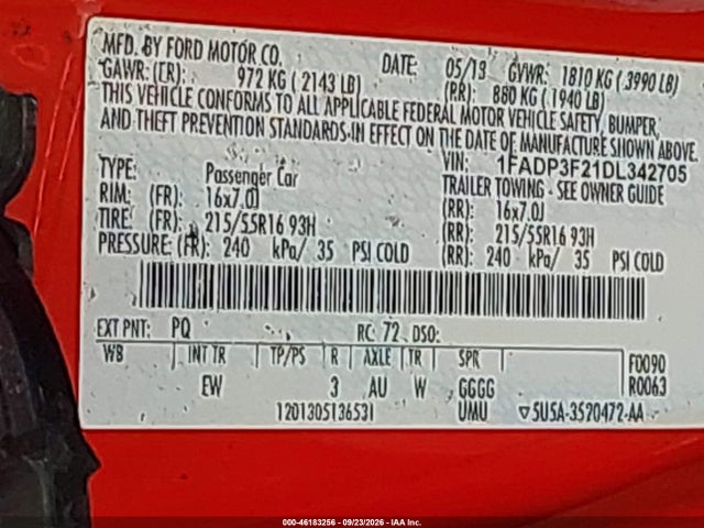 Продажа на аукционе авто 2013 Ford Focus Se, vin: 1FADP3F21DL342705, номер лота: 46183256