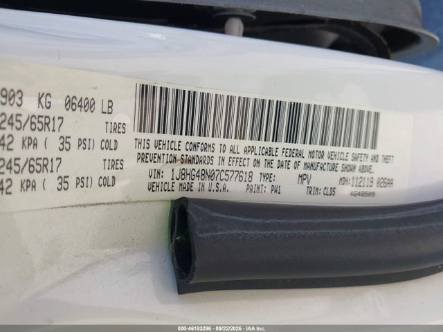 Продажа на аукционе авто 2007 Jeep Commander Sport, vin: 1J8HG48N07C577618, номер лота: 46183296
