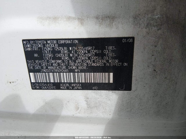 Продажа на аукционе авто 2008 Toyota Rav4 Limited, vin: JTMZD31V785092665, номер лота: 46183305