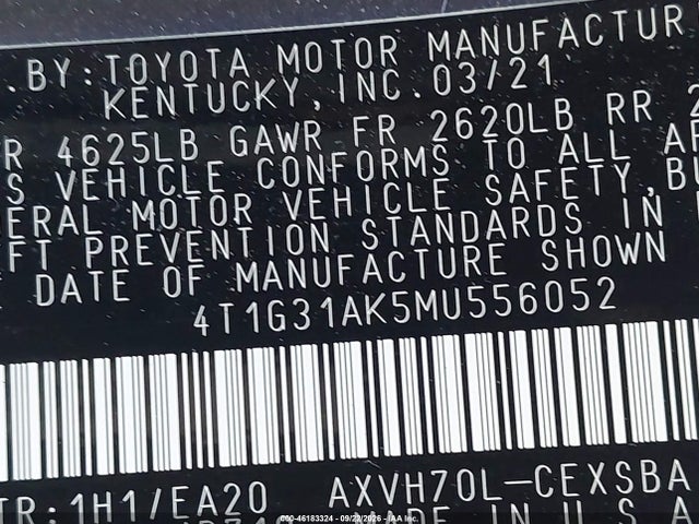 2021 Toyota Camry Se Hybrid მანქანა იყიდება აუქციონზე, vin: 4T1G31AK5MU556052, აუქციონის ნომერი: 46183324