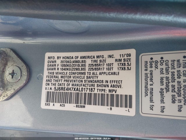 46183330 :رقم المزاد ، 5J6RE4H7XAL017187 vin ، 2010 Honda Cr-v Ex-l مزاد بيع