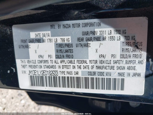 Aukcja sprzedaży 2014 Mazda Mazda2 Touring, vin: JM1DE1LY2E0182933, numer aukcji: 46183338