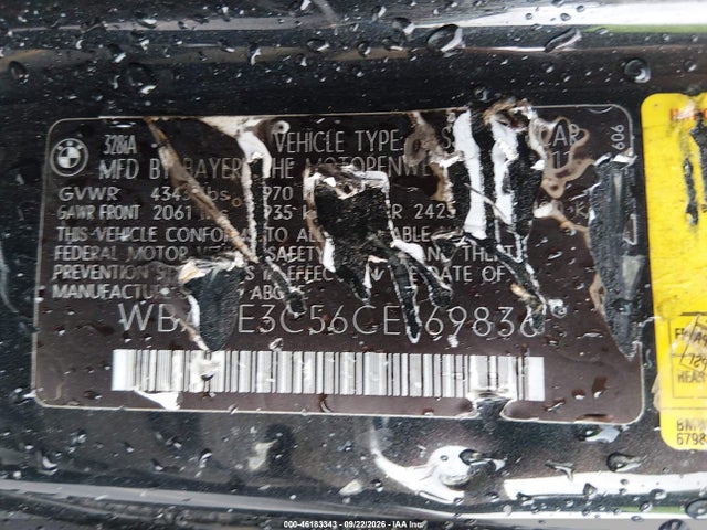 46183343 :رقم المزاد ، WBAKE3C56CE769836 vin ، 2012 Bmw 328i مزاد بيع