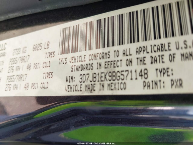 46183344 :رقم المزاد ، 3D7JB1EK9BG571148 vin ، 2011 Ram Ram 1500 St مزاد بيع