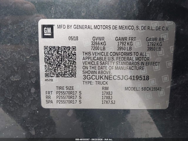 46183357 :رقم المزاد ، 3GCUKNEC5JG419518 vin ، 2018 Chevrolet Silverado 1500 Wt مزاد بيع