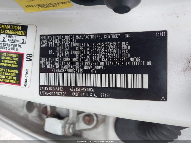 Aukcja sprzedaży 2011 Toyota Venza, vin: 4T3BA3BB7BU028415, numer aukcji: 46183379